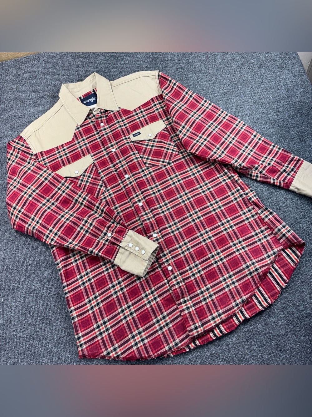 Vtg WRANGLER Pearl Snap Shirt Size XLT Plaid Western Cowboy Rodeo